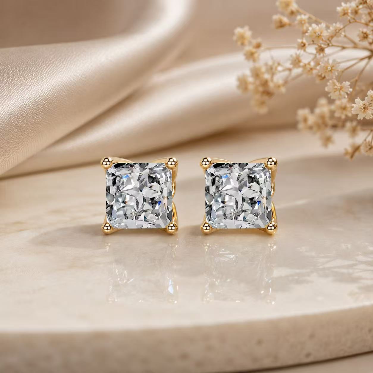 2 Carat Total Moissanite Piercing Stud Earrings S925 Sterling Silver 18K Gold Plated