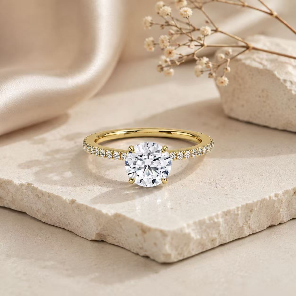 2 Carat Round Moissanite Ring S925 Sterling Silver 18K Gold Plated