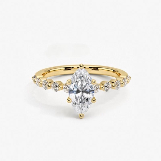 2 Carat Marquise Moissanite Ring S925 Sterling Silver 18K Gold Plated