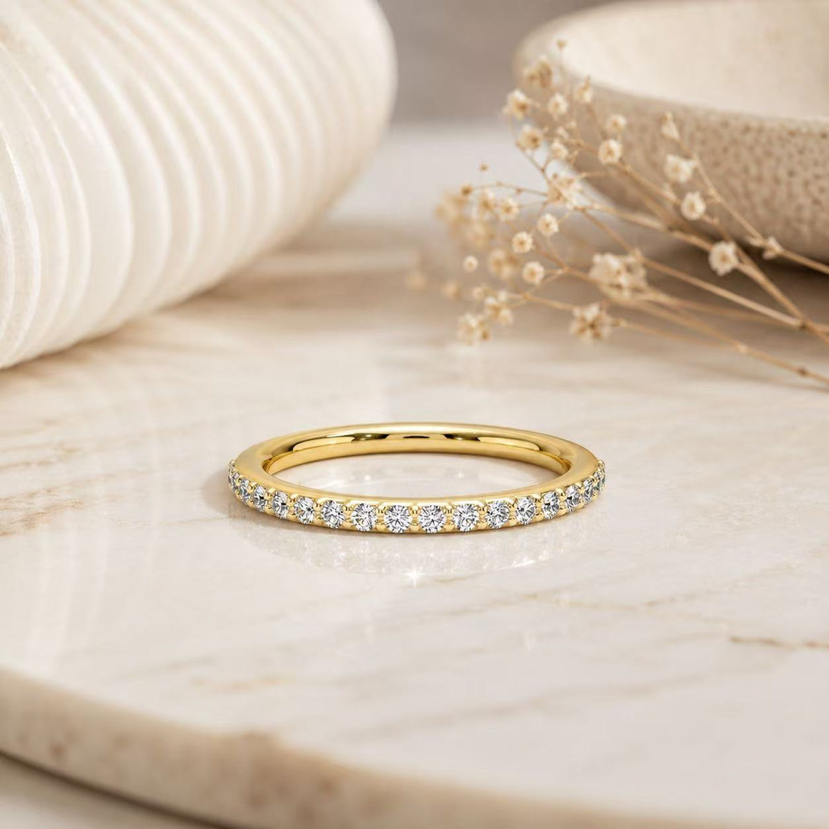 Half Eternity Moissanite Band Ring S925 Sterling Silver 18K Gold Plated