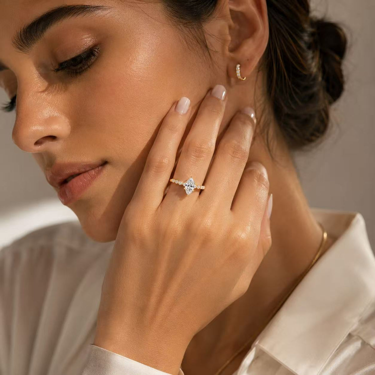 2 Carat Marquise Moissanite Ring S925 Sterling Silver 18K Gold Plated
