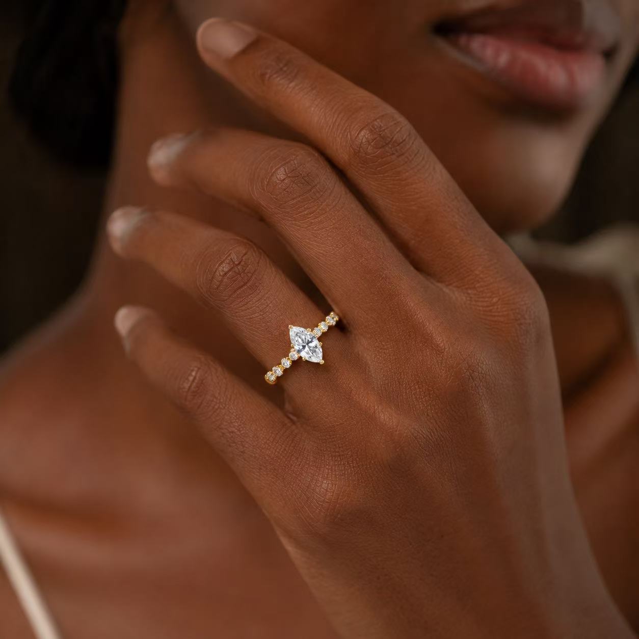 2 Carat Marquise Moissanite Ring S925 Sterling Silver 18K Gold Plated