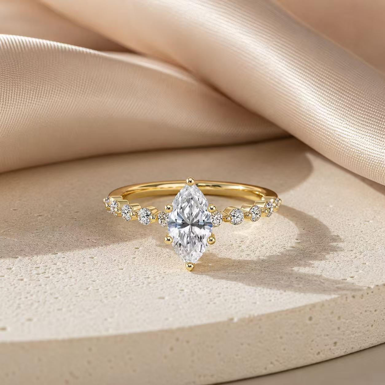 2 Carat Marquise Moissanite Ring S925 Sterling Silver 18K Gold Plated